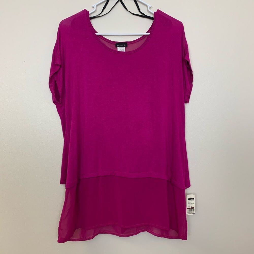 4/$20 Zenobia Women’s magenta short sleeve blouse